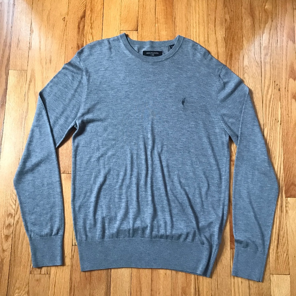 All Saints Ramskull Men's Heather Gray Crewneck Sweater Large